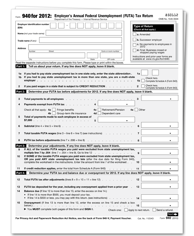 irs form 940 federal unemployment tax