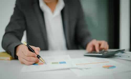 A tax professional in his office working to get innocent spouce relief for a client.